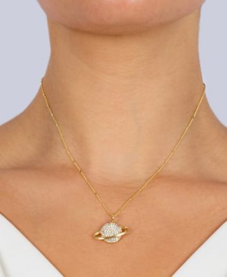 Women's Clear Crystal Saturn Pendant Necklace