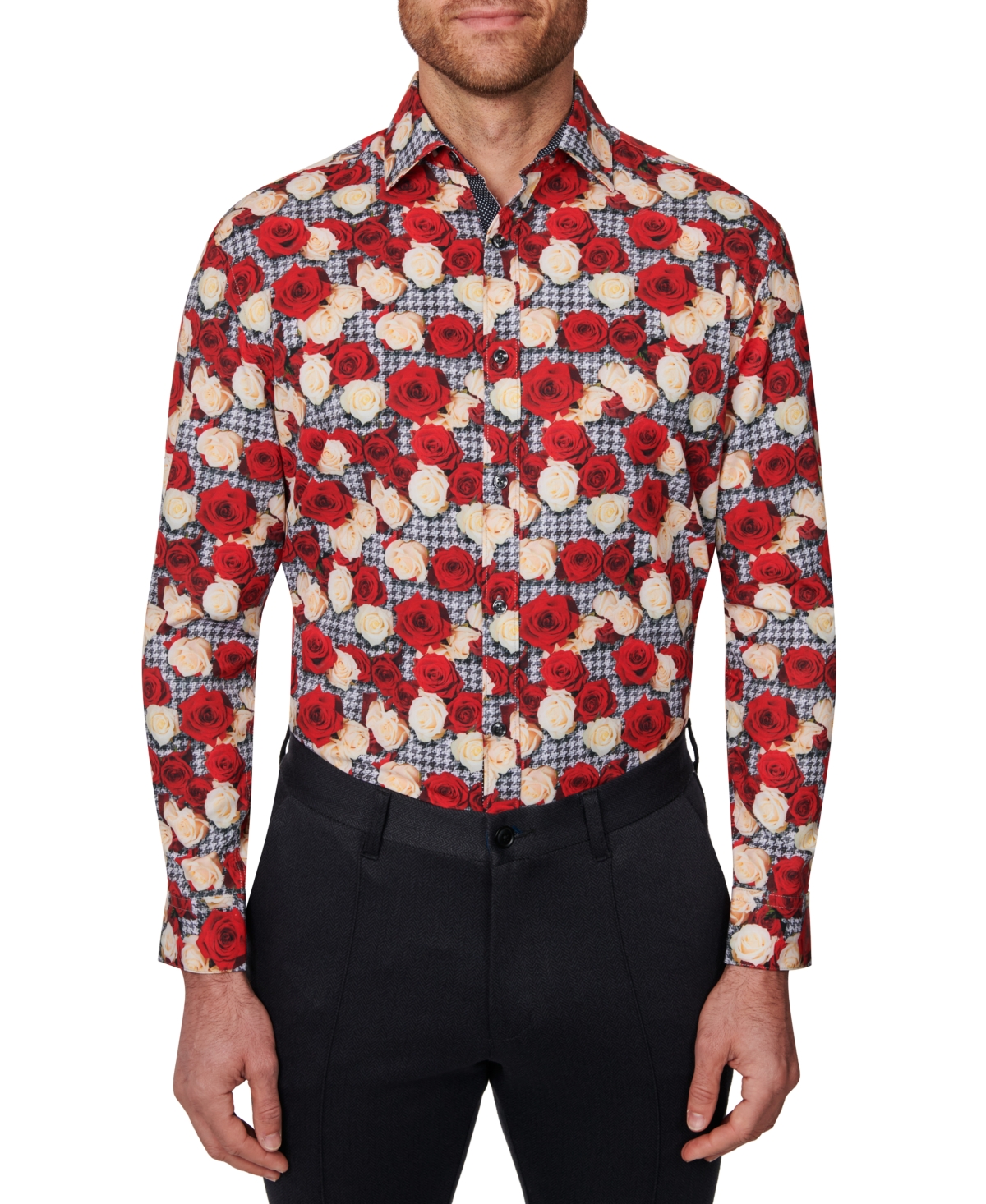 Society Of Threads Men's Slim Fit Non-iron Floral-print Performance Stretch Dress Shirt In Multi