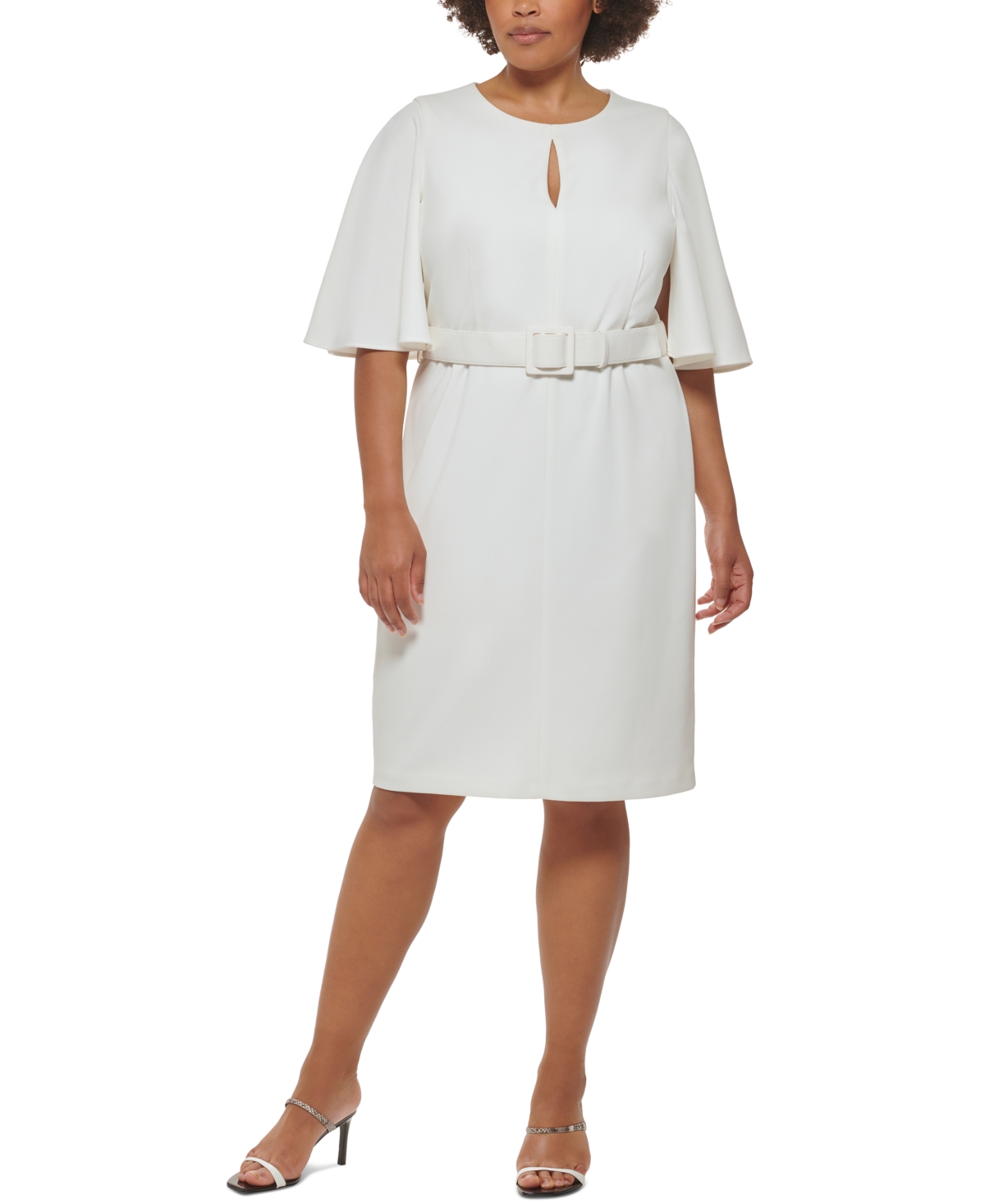 Calvin Klein Plus Size Belted Capelet Sheath Dress In Cream ModeSens
