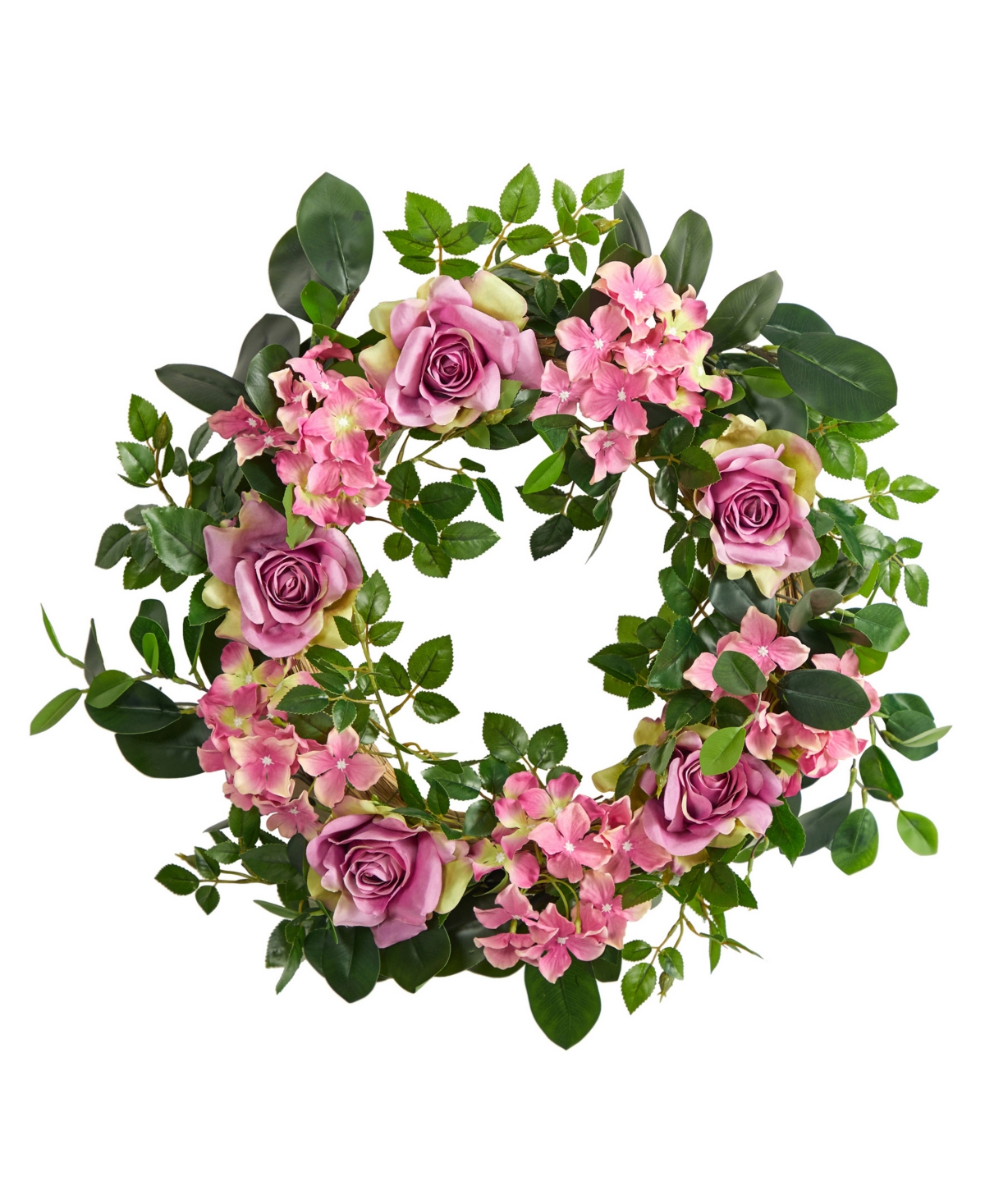 Nearly Natural Hydrangea And Rose Artificial Wreath, 22" In Pink