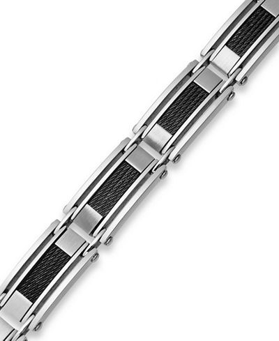 Sutton by Rhona Sutton Men's Stainless Steel Cable Slot Link Bracelet