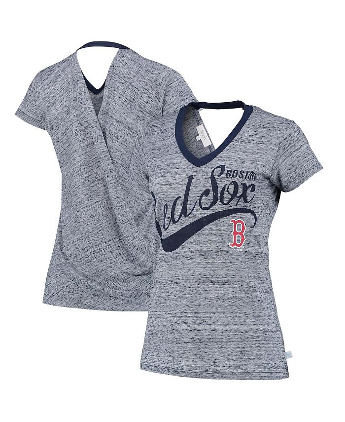 Women's Touch Navy Boston Red Sox Hail Mary V-Neck Back Wrap T-Shirt