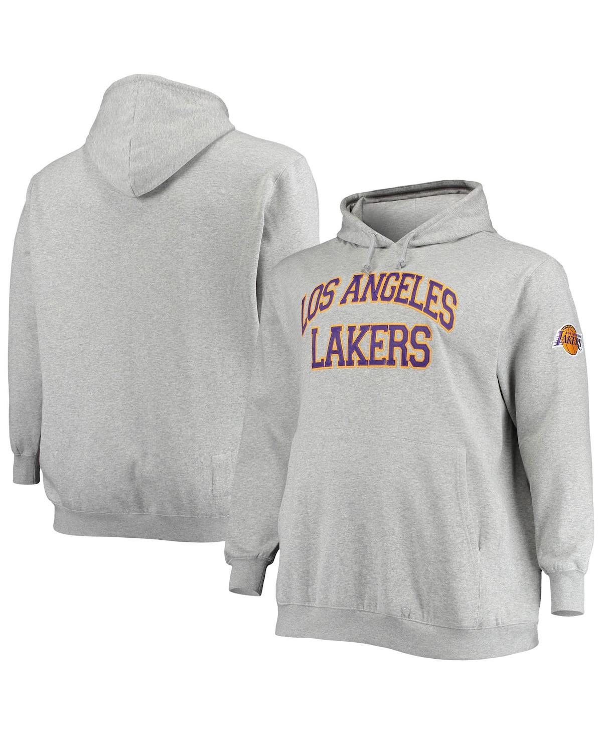 Men's Mitchell & Ness Heather Gray Los Angeles Lakers Hardwood Classics Big and Tall Throwback Pullover Hoodie - Heathered Gray