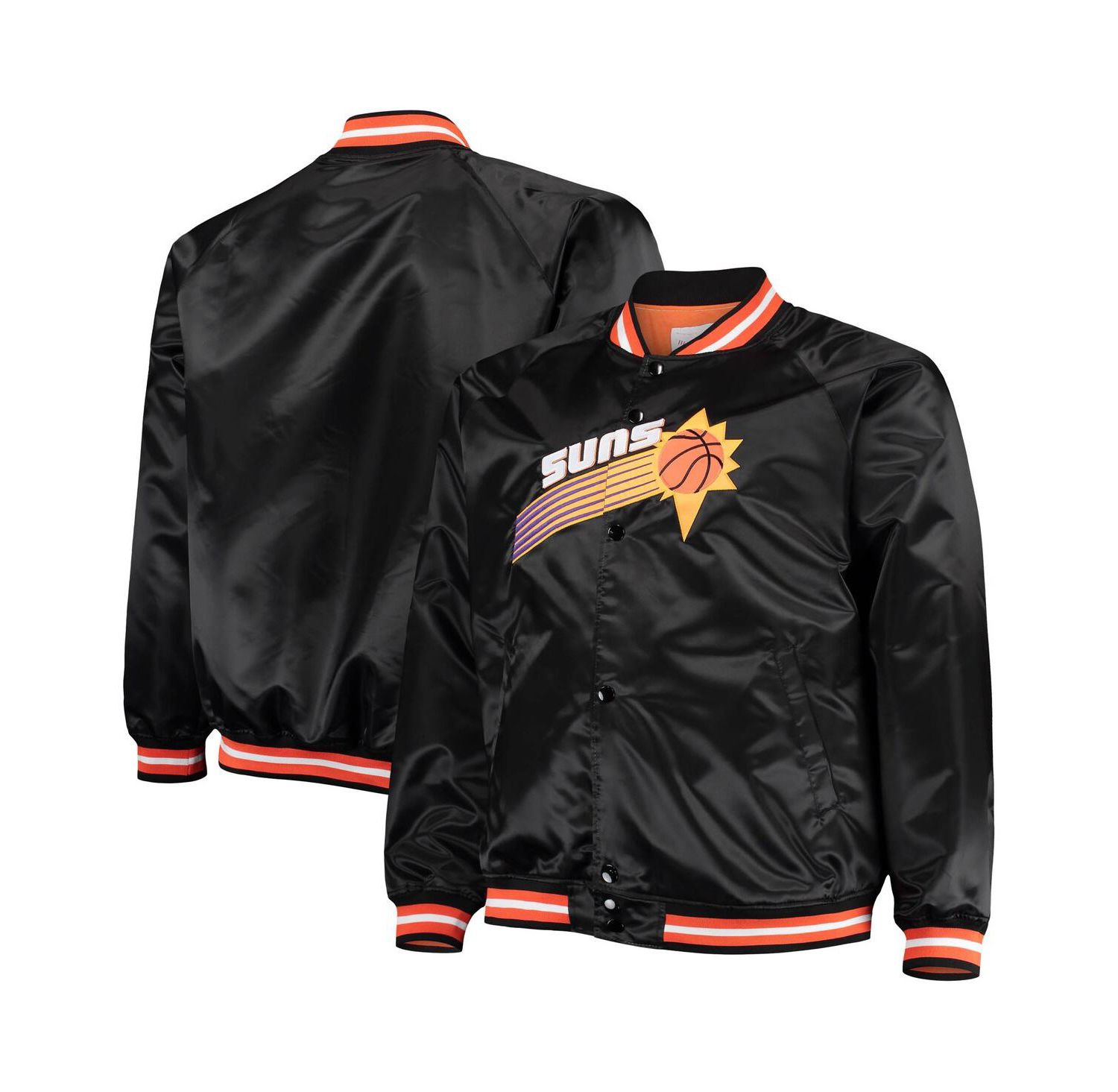 Men's Black Phoenix Suns Big and Tall Hardwood Classics Raglan Satin Full-Snap Jacket