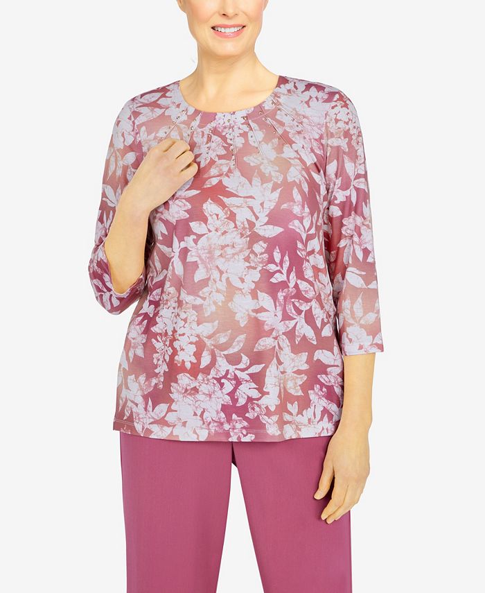 Alfred Dunner Palm Desert Plus Size Woodblock Floral Knit Top Macy's