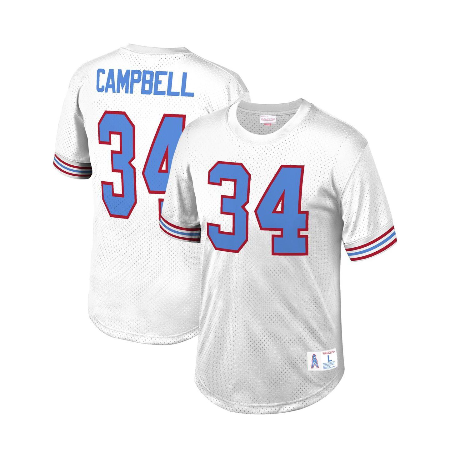 Мужской топ Mitchell & Ness Earl Campbell White Houston Oilers Retired Player Name and Number Mesh — фото 2