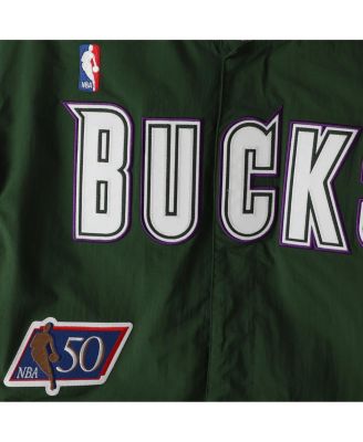 Men's Hunter Green Milwaukee Bucks Hardwood Classics Authentic Warm-Up Full-Snap Jacket