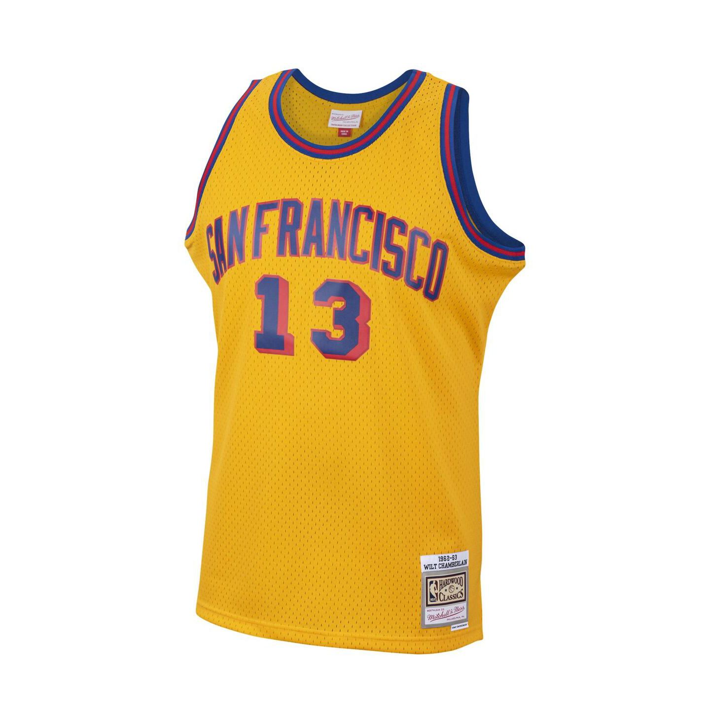 Мужской топ Mitchell & Ness Wilt Chamberlain Gold San Francisco Warriors 1962-63 Hardwood Classics Swingman Jersey — фото 3