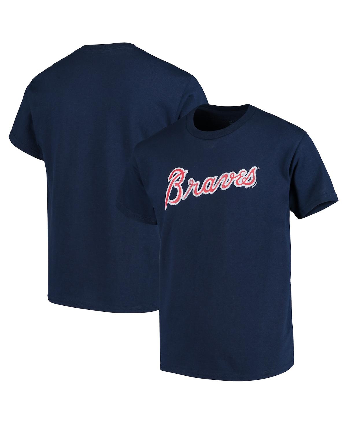 Soft As A Grape Kids' Big Boys Atlanta Braves Distressed Logo T-shirt In Navy