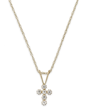 image of Children-s Cubic Zirconia Cross Pendant Necklace in 14k Gold