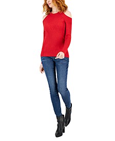 Petite Cold-Shoulder Metallic-Knit Sweater, Created for Macy's