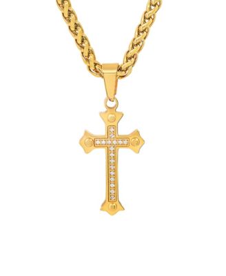 Men's 18k Gold Plated Stainless Steel and Simulated Diamonds Cross Pendant