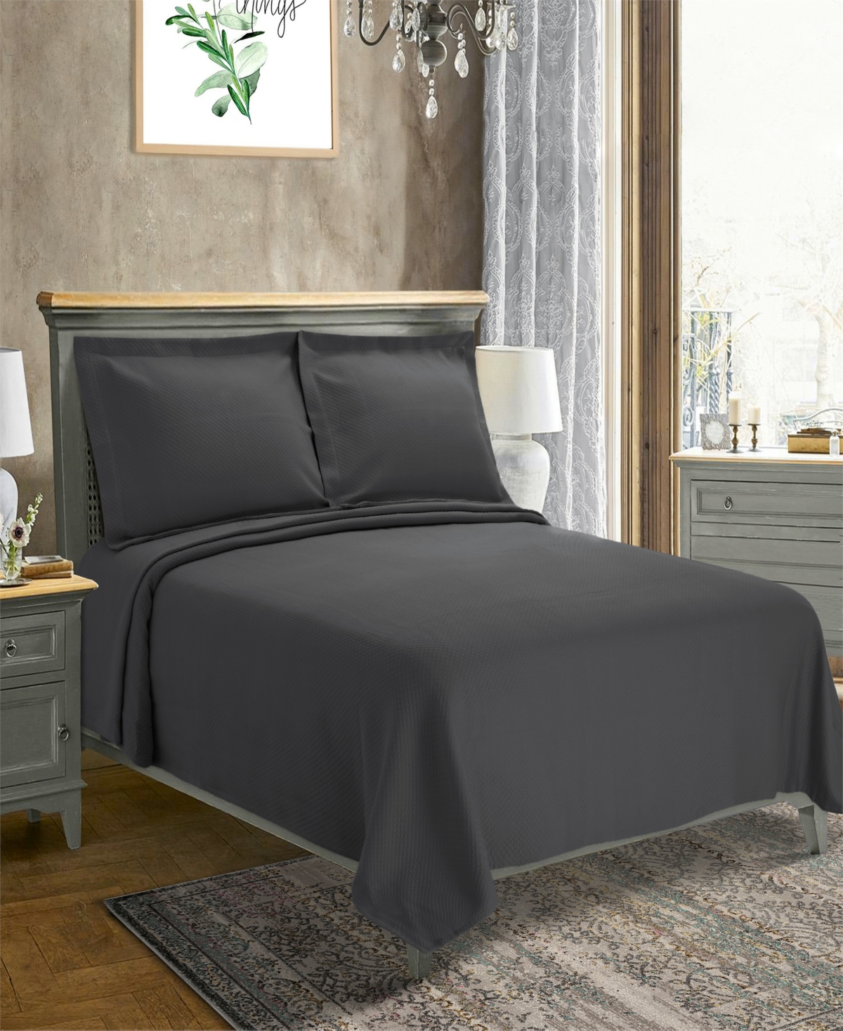 Superior 100% Cotton Diamond Solitaire All-season 3-piece Coverlet Set, Queen In Charcoal