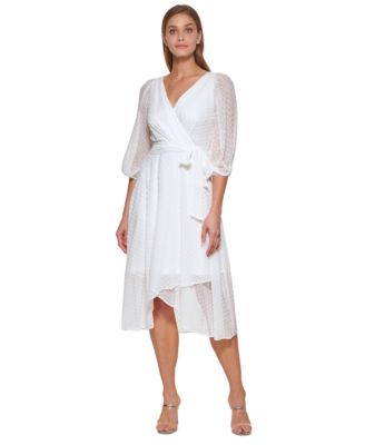 DKNY Clip-Dot Faux-Wrap Midi Dress 