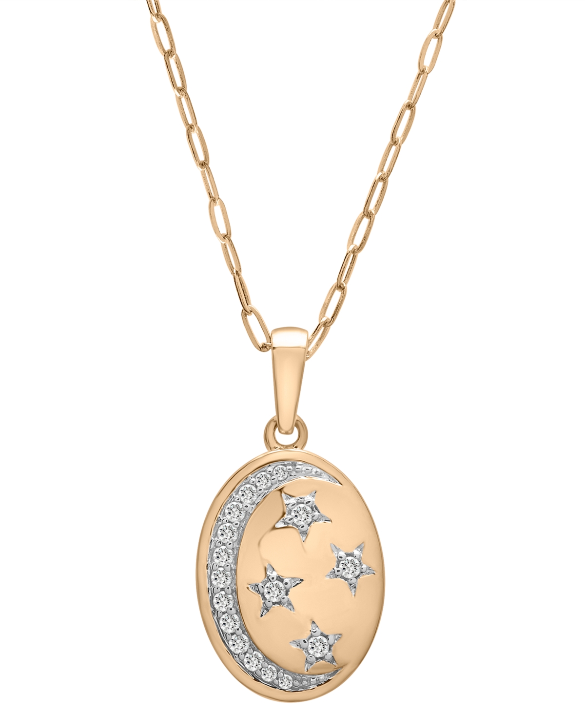 Wrapped Diamond Moon & Stars Oval 18" Pendant Necklace (1/6 Ct. T.w.) In 14k Gold, Created For Macy's In Yellow Gold