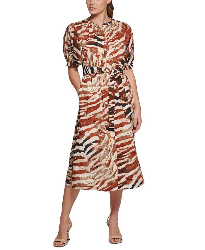 Calvin Klein Women's Animal Print Puff Sleeve Midi Shirtdress & Reviews -  Dresses - Women - Macy's