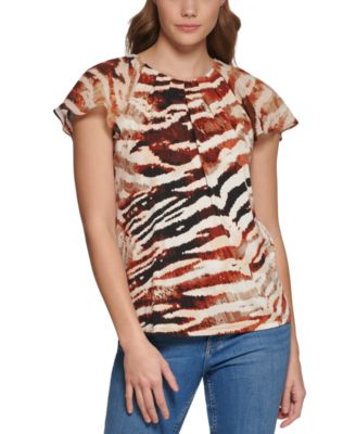 Calvin Klein - Women's Animal Print Chiffon Flutter Sleeve Top