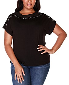 Plus Size Embellished Mesh Inset Top