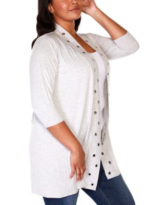 Plus Size Grommet-Trim Duster Cardigan Sweater