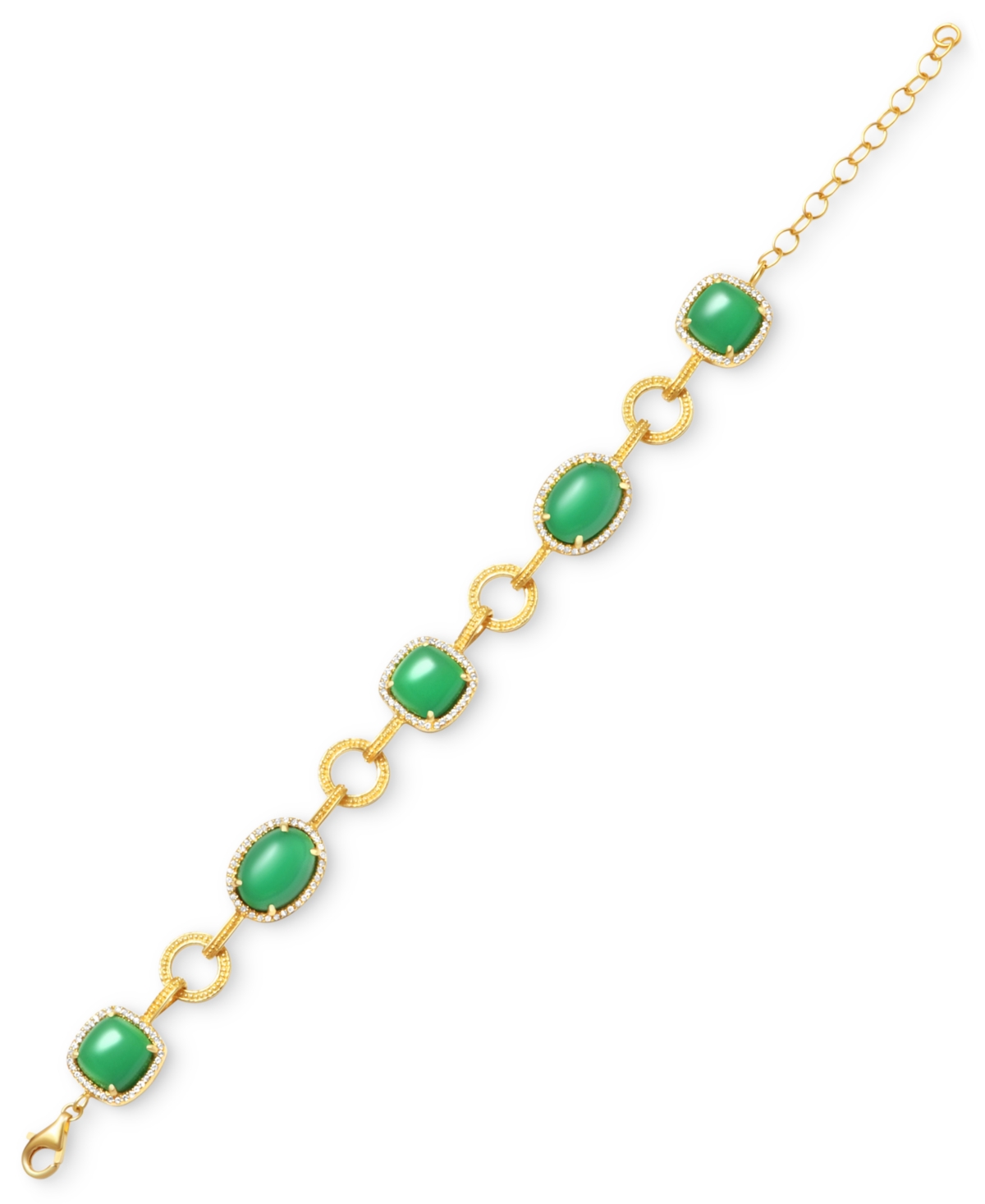 Macy's Dyed Green Jade & White Topaz (1 Ct. T.w.) Halo Link Bracelet In 14k Gold-plated Sterling Silver (al