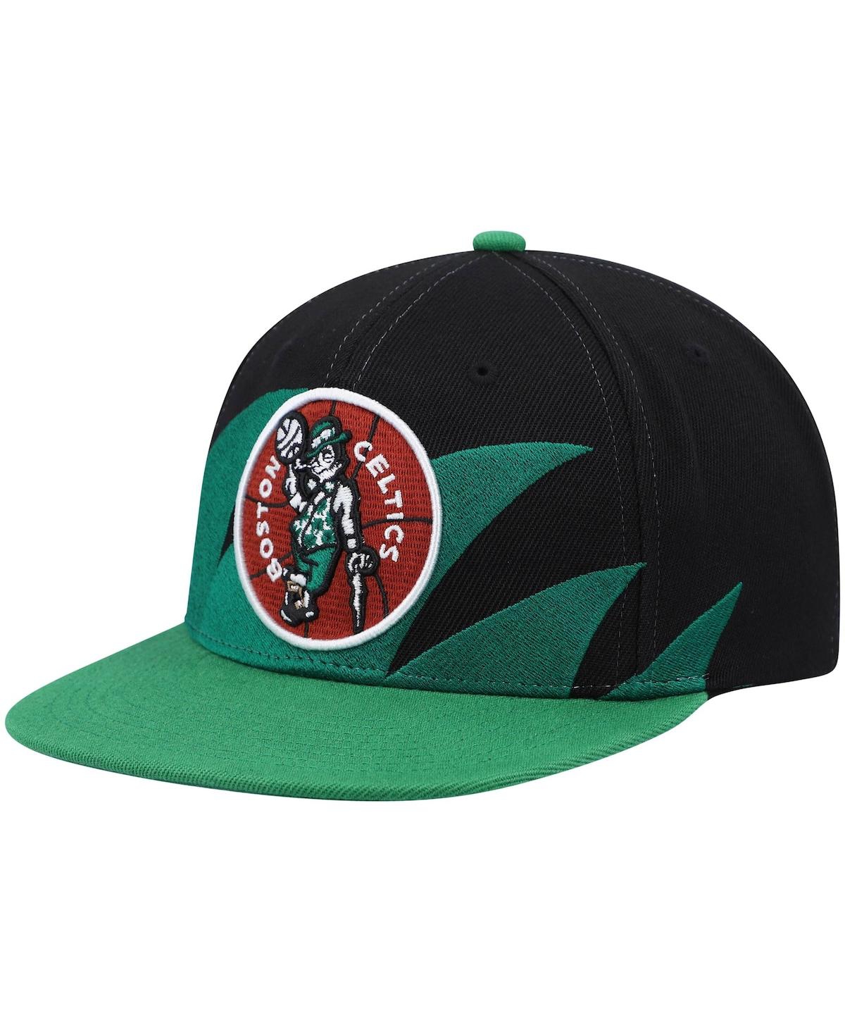 Mitchell & Ness Men's  Black And Kelly Green Boston Celtics Hardwood Classics Sharktooth Snapback Hat In Black,kelly Green