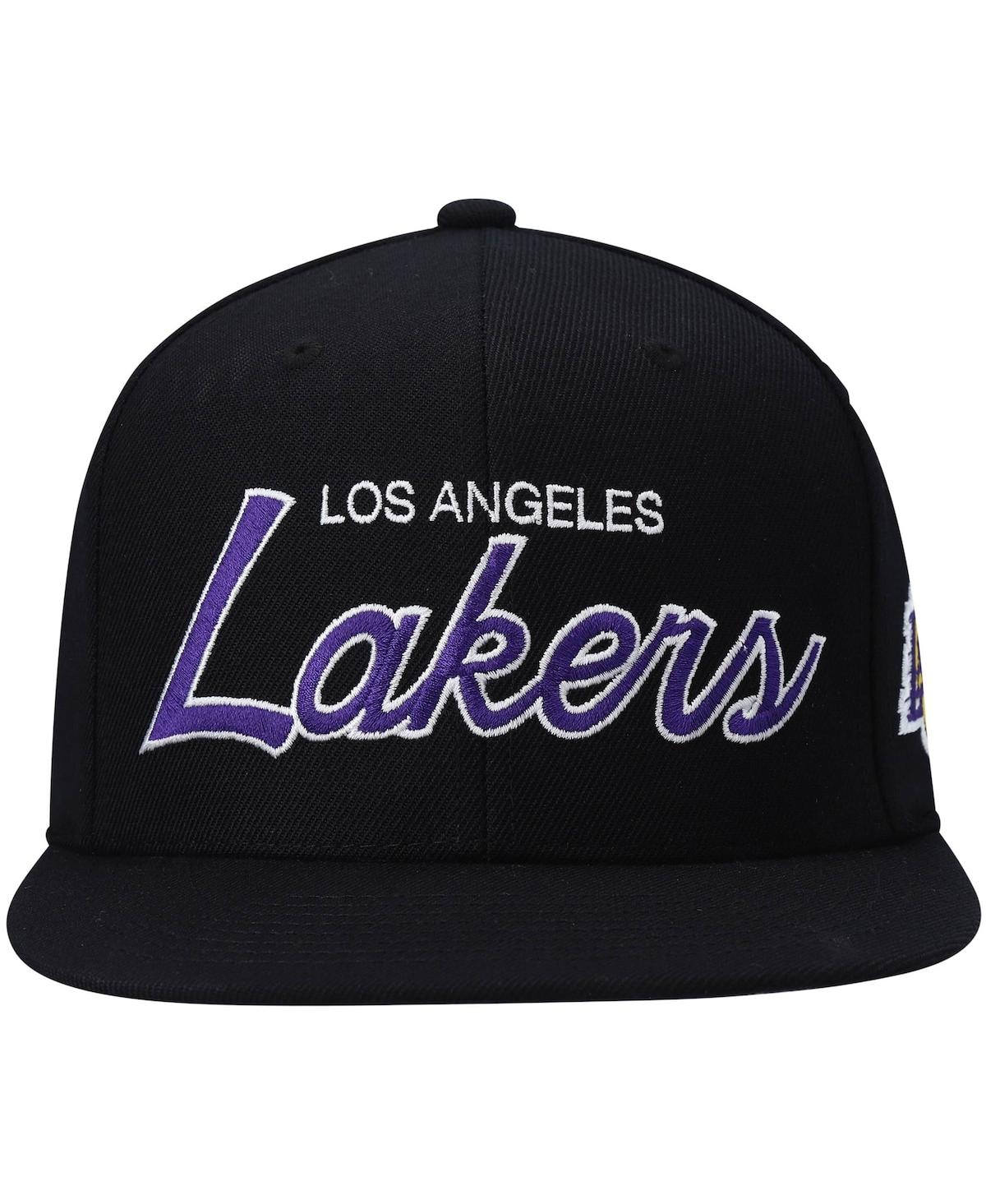 Mitchell & Ness Men's  Black Los Angeles Lakers Hardwood Classics Script 2.0 Snapback Hat In Black