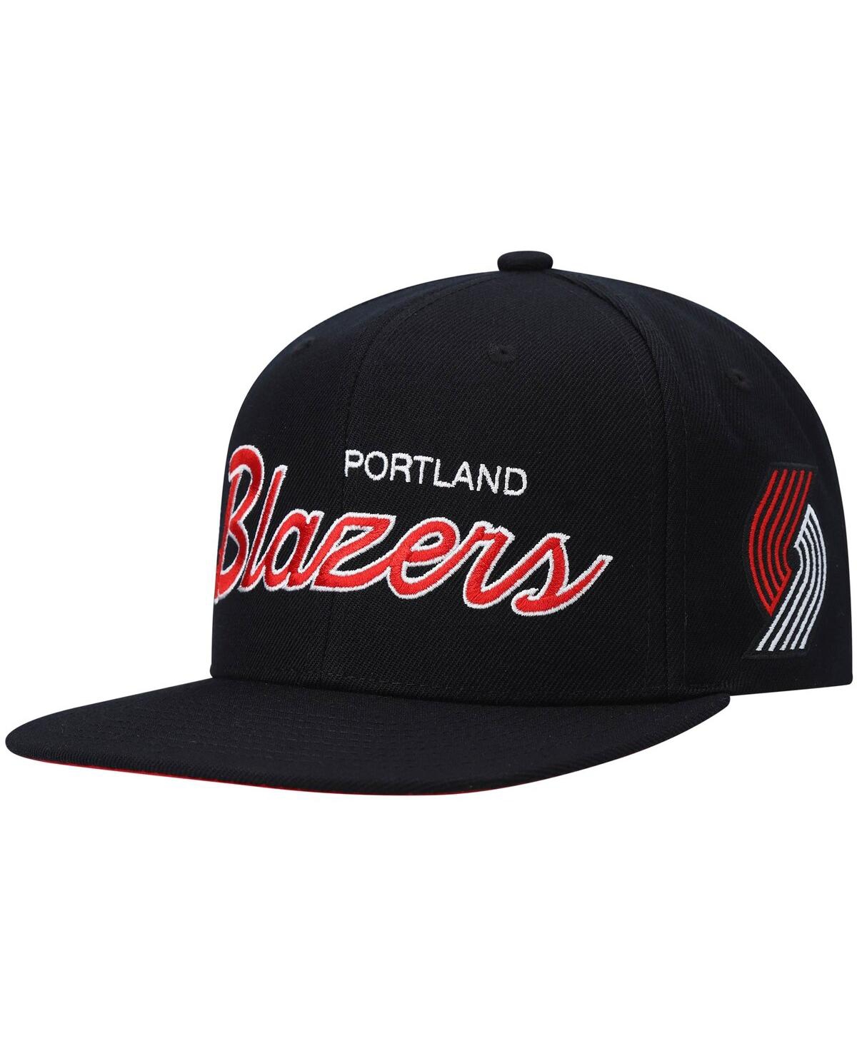 Mitchell & Ness Men's  Black Portland Trail Blazers Hardwood Classics Script 2.0 Snapback Hat In Black