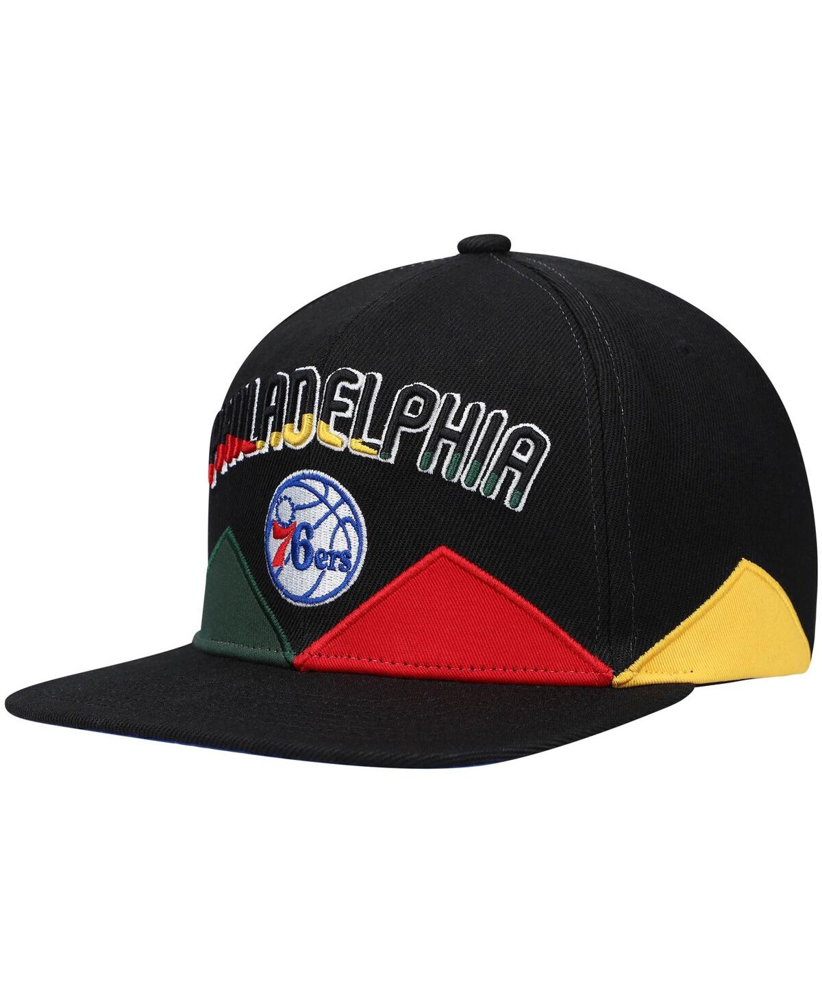 Mitchell & Ness Men's  Black Philadelphia 76ers Black History Month Snapback Hat In Black
