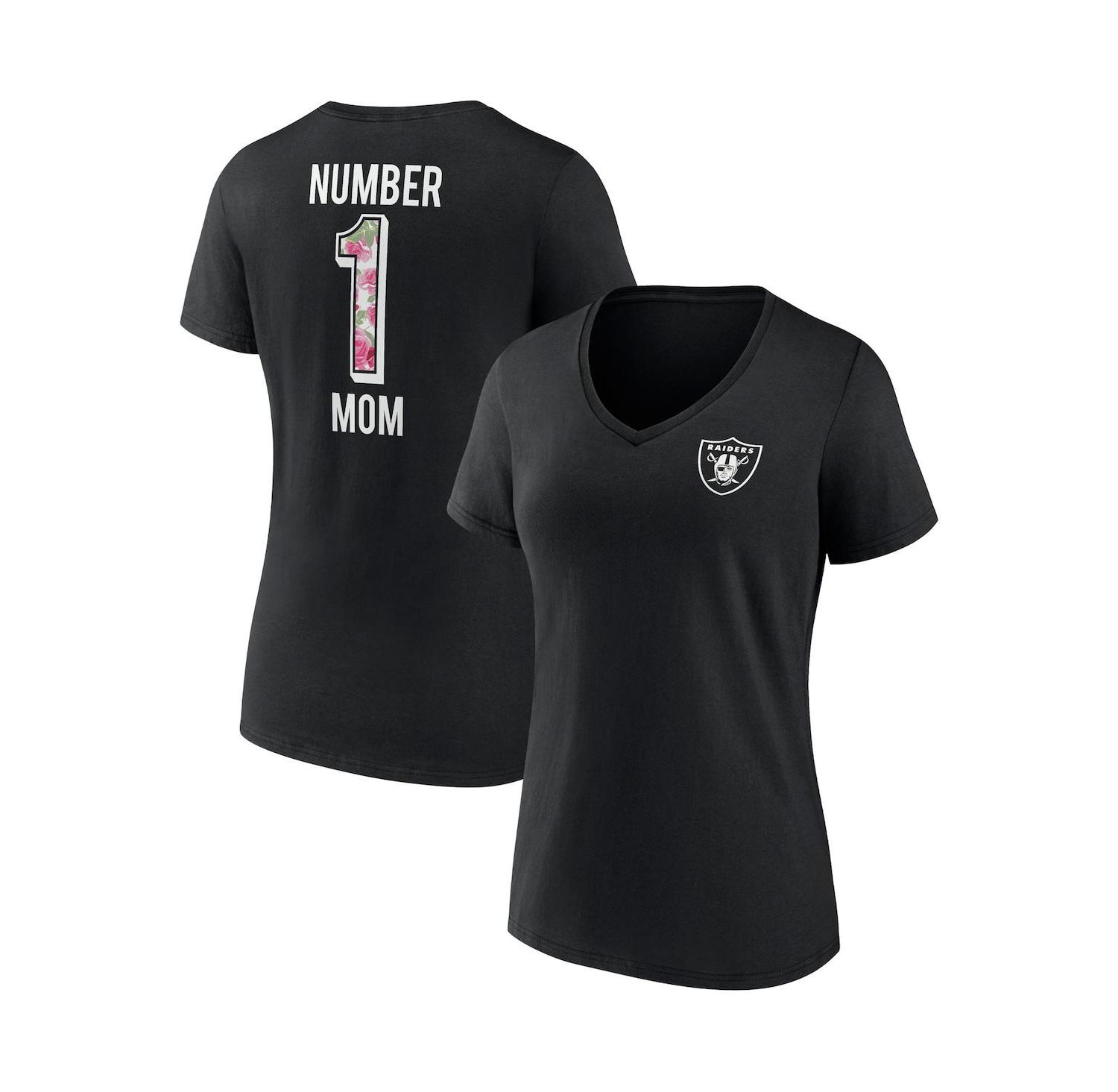 Women's Black Las Vegas Raiders Team Mother's Day V-Neck T-shirt