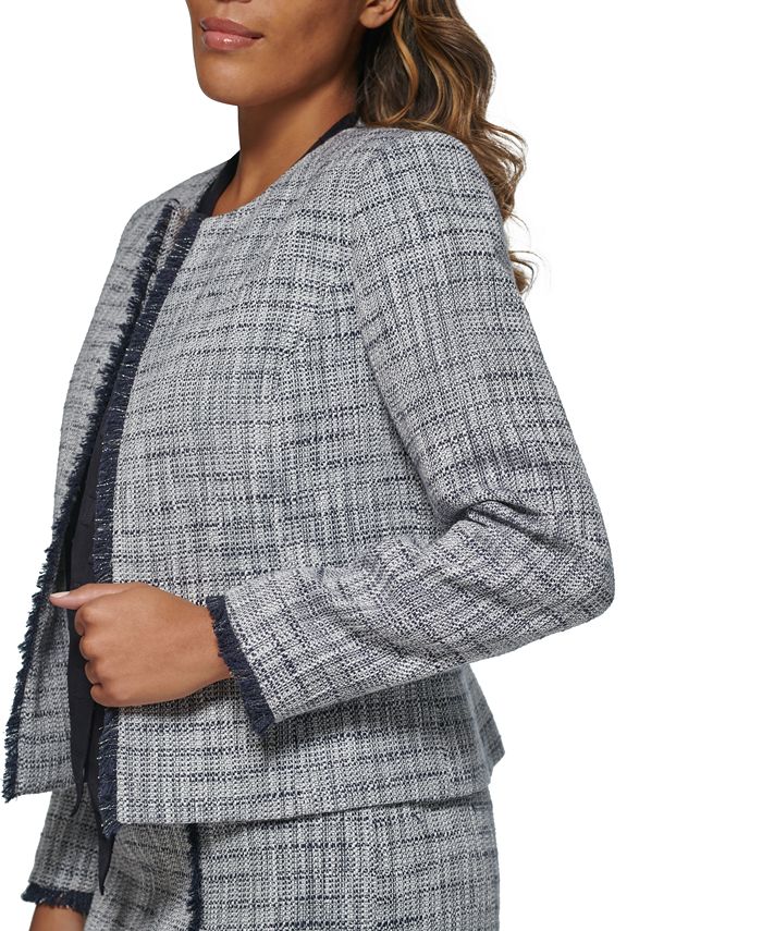 Calvin Klein Women's Open Front Tweed Jacket Green Size 16