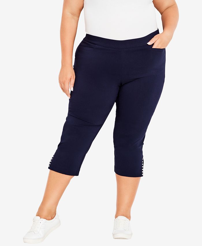 HDE Women's Plus Size Pull On Capris with Pockets Cropped Pants
