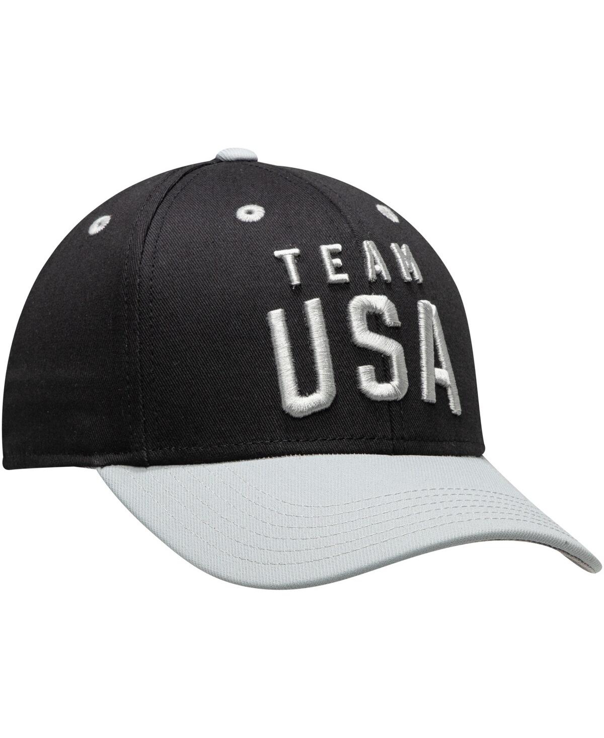 Outerstuff Big Boys Black And Gray Team Usa Latitude Two-tone Structured Adjustable Snapback Hat In Black,gray
