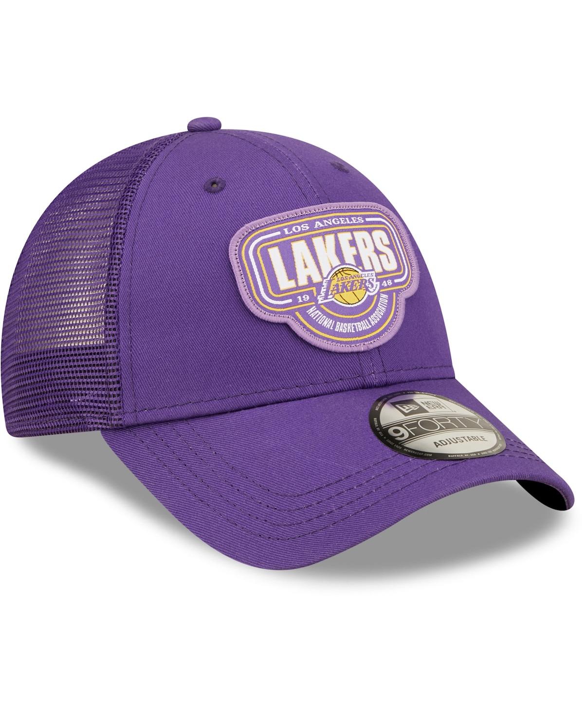 Shop New Era Men's  Purple Los Angeles Lakers Team Logo Patch 9forty Trucker Snapback Hat