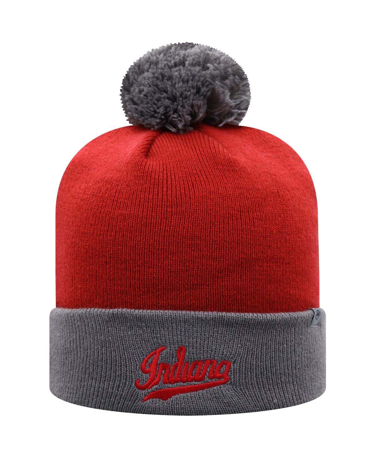 Top Of The World Men's  Crimson And Gray Indiana Hoosiers Core 2-tone Cuffed Knit Hat With Pom In Crimson,gray
