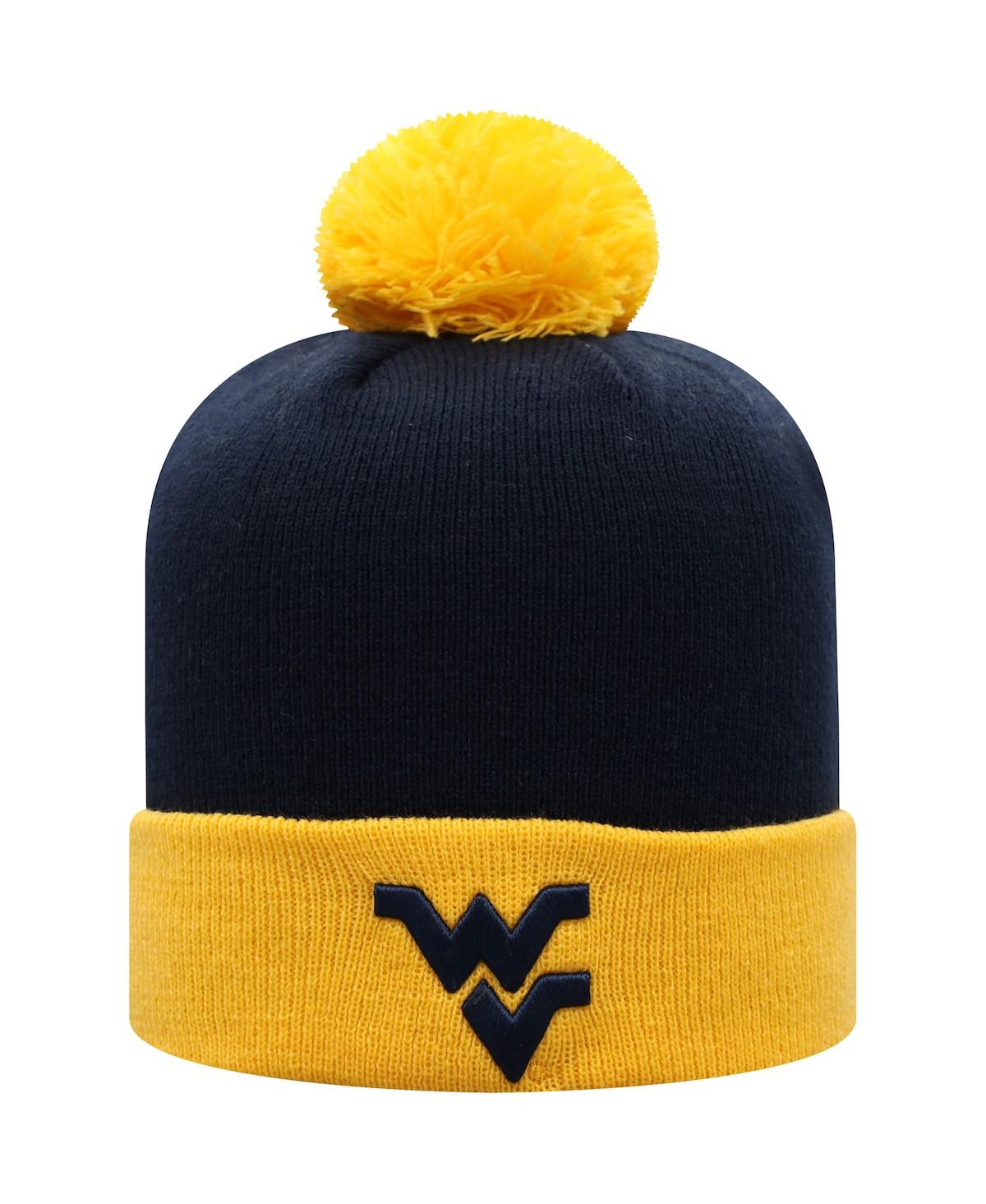 Top Of The World Men's  Navy And Gold West Virginia Mountaineers Core 2-tone Cuffed Knit Hat With Pom In Navy,gold