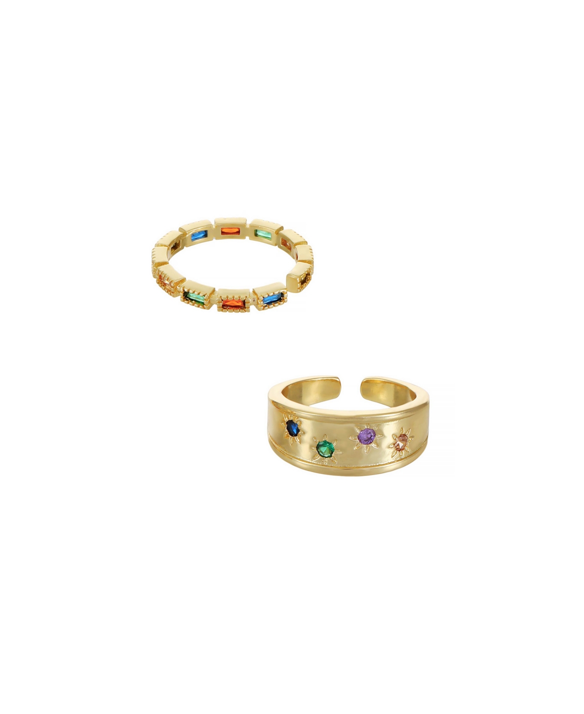 18k Gold-Plated 2-Pc. Set Rainbow Cubic Zirconia Rings - Gold