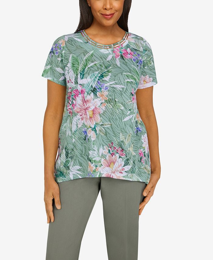 Alfred Dunner Petite Palm Desert Floral Burnout Knit Top Macy's