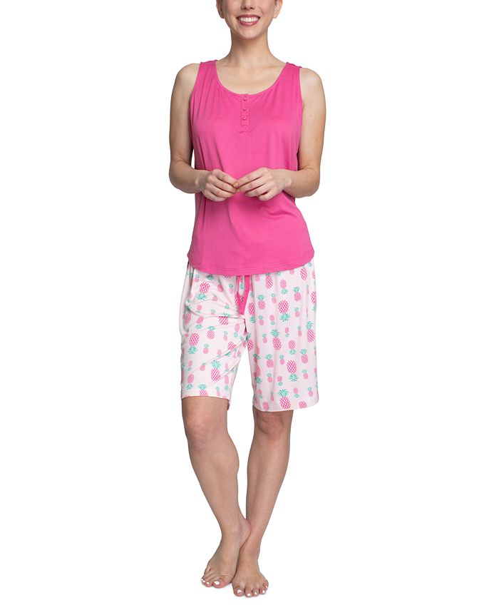 3pcs Women's Crop Tank Top And Drawstring Shorts Pajama Set