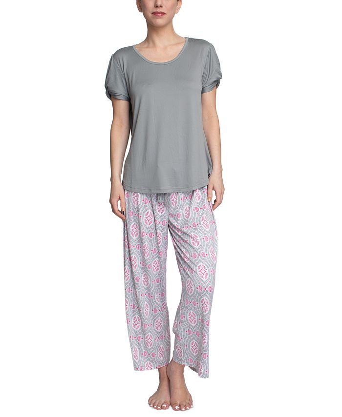 Muk Luks Plus Size Embellished Sleeve & Printed Pajama Pants Set ...