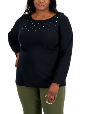 Karen Scott Plus Size Cotton Embellished Top Created for Macy s Macy s