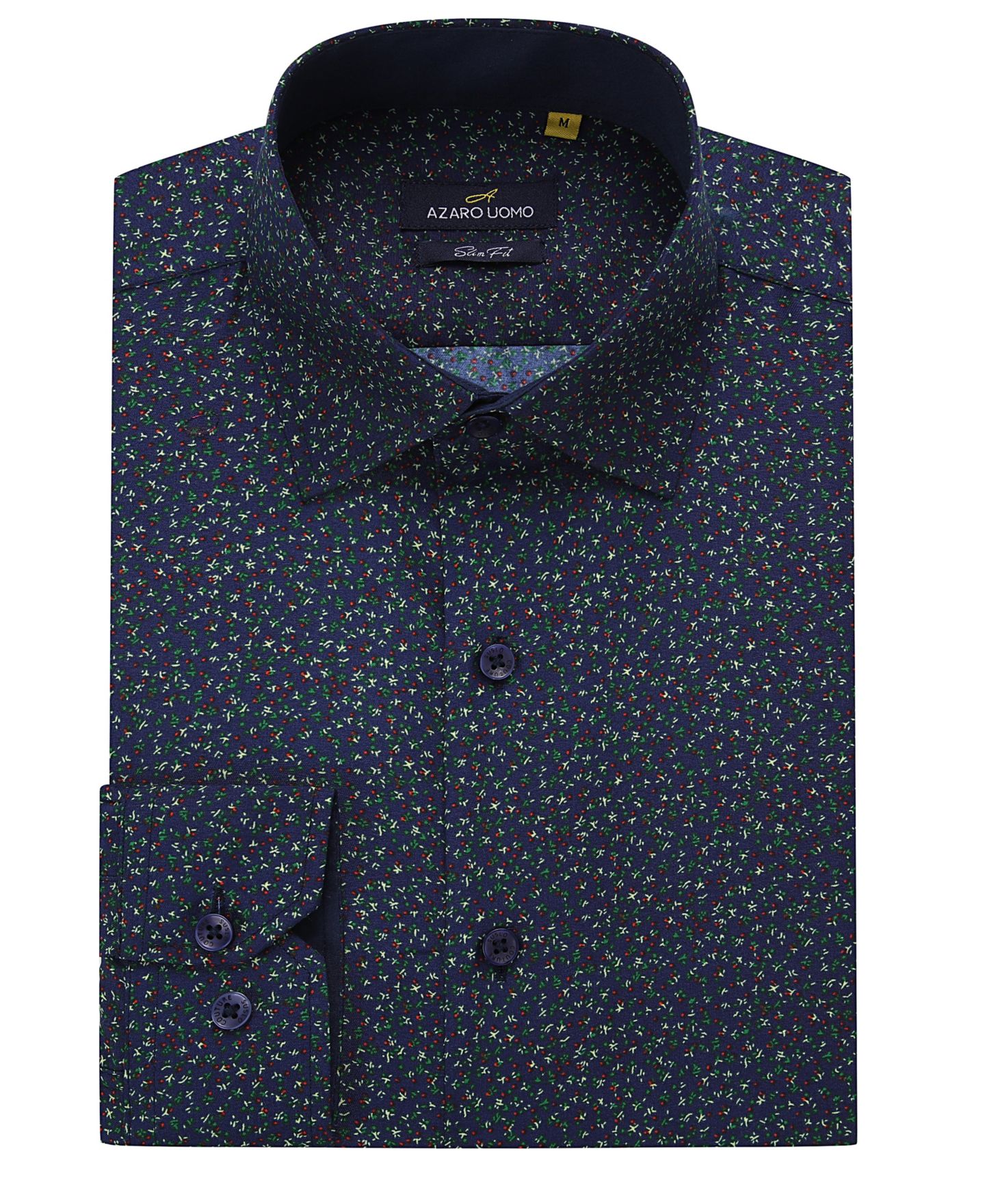 Мужская рубашка Azaro Uomo Business Geometric Long Sleeve Button Down Shirt, цвет: Тёмно-синий — фото 1