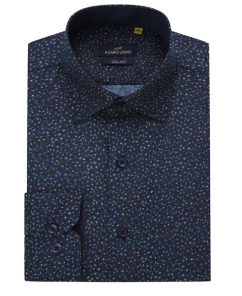 Мужская рубашка Azaro Uomo Business Geometric Long Sleeve Button Down Shirt, цвет: Тёмно-синий