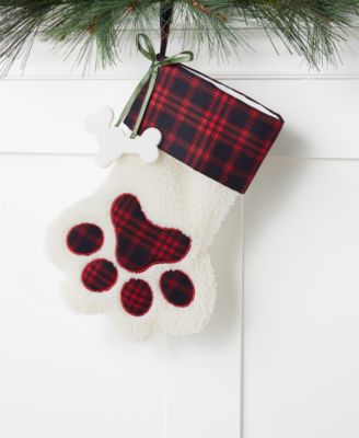 Holiday Lane - Plaid-Trimmed Paw-Shaped Dog Stocking