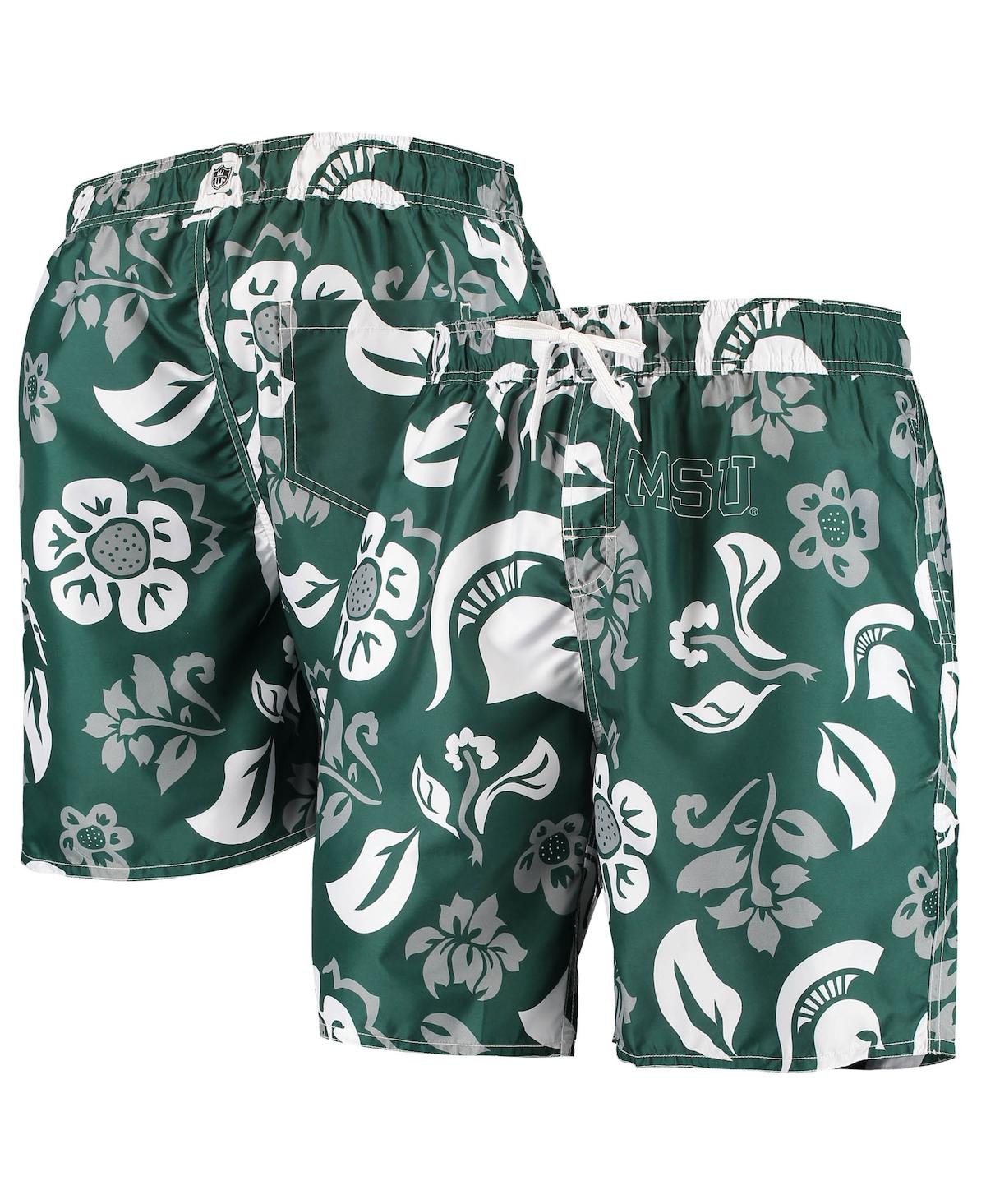 Men's Wes & Willy Green Michigan State Spartans Floral Volley Swim Trunks - Green