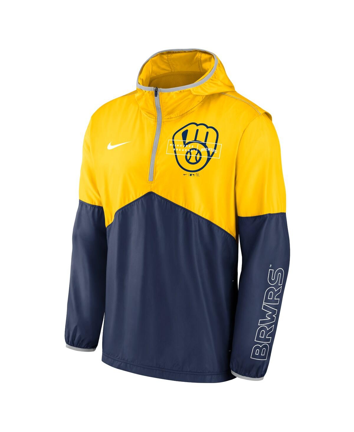 Shop Nike Men's  Gold, Navy Milwaukee Brewers Overview Half-zip Hoodie Jacket In Gold,navy