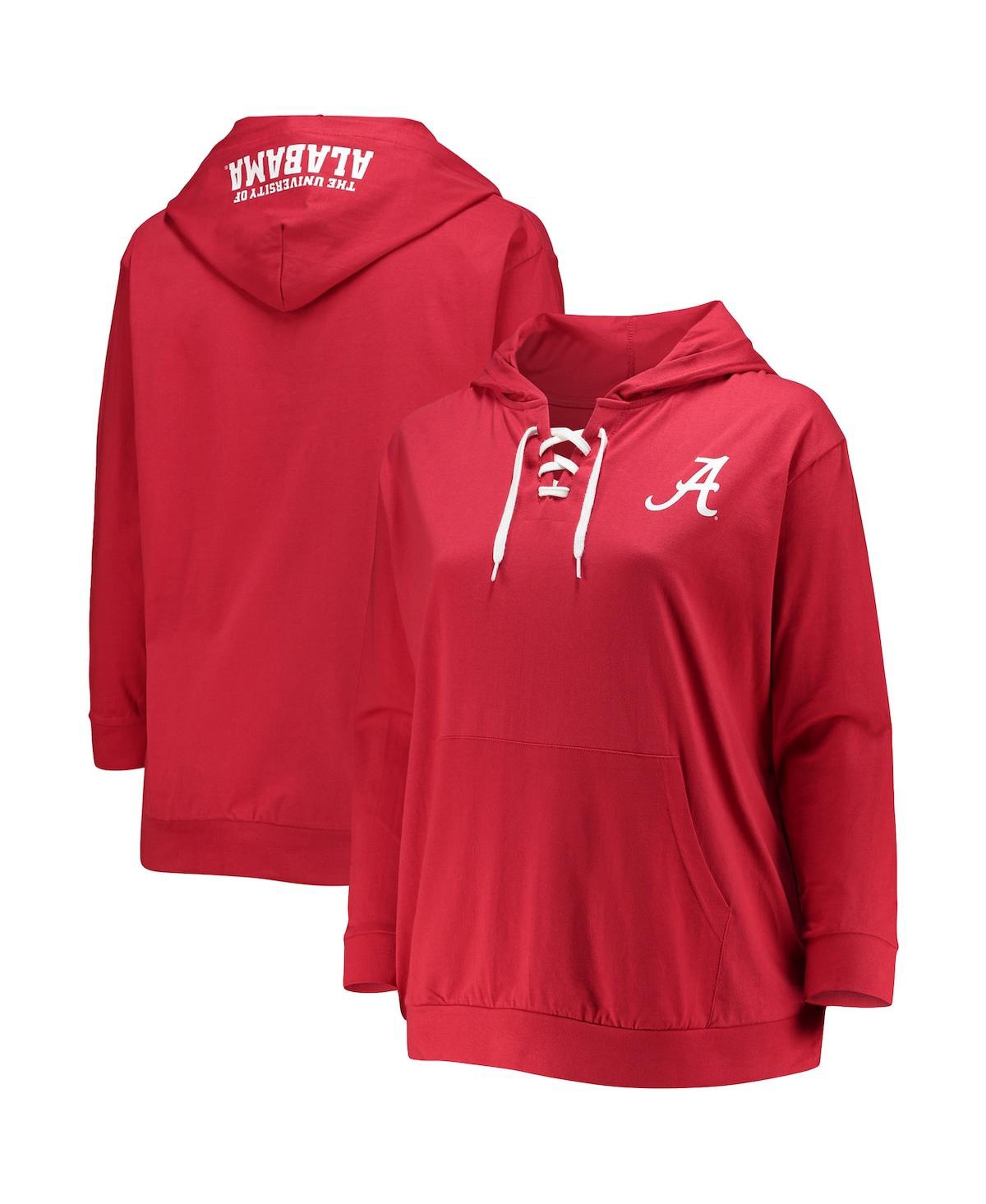 Shop Profile Women's Crimson Alabama Crimson Tide Plus Size Wordmark V-neck Lace-up Pullover Hoodie