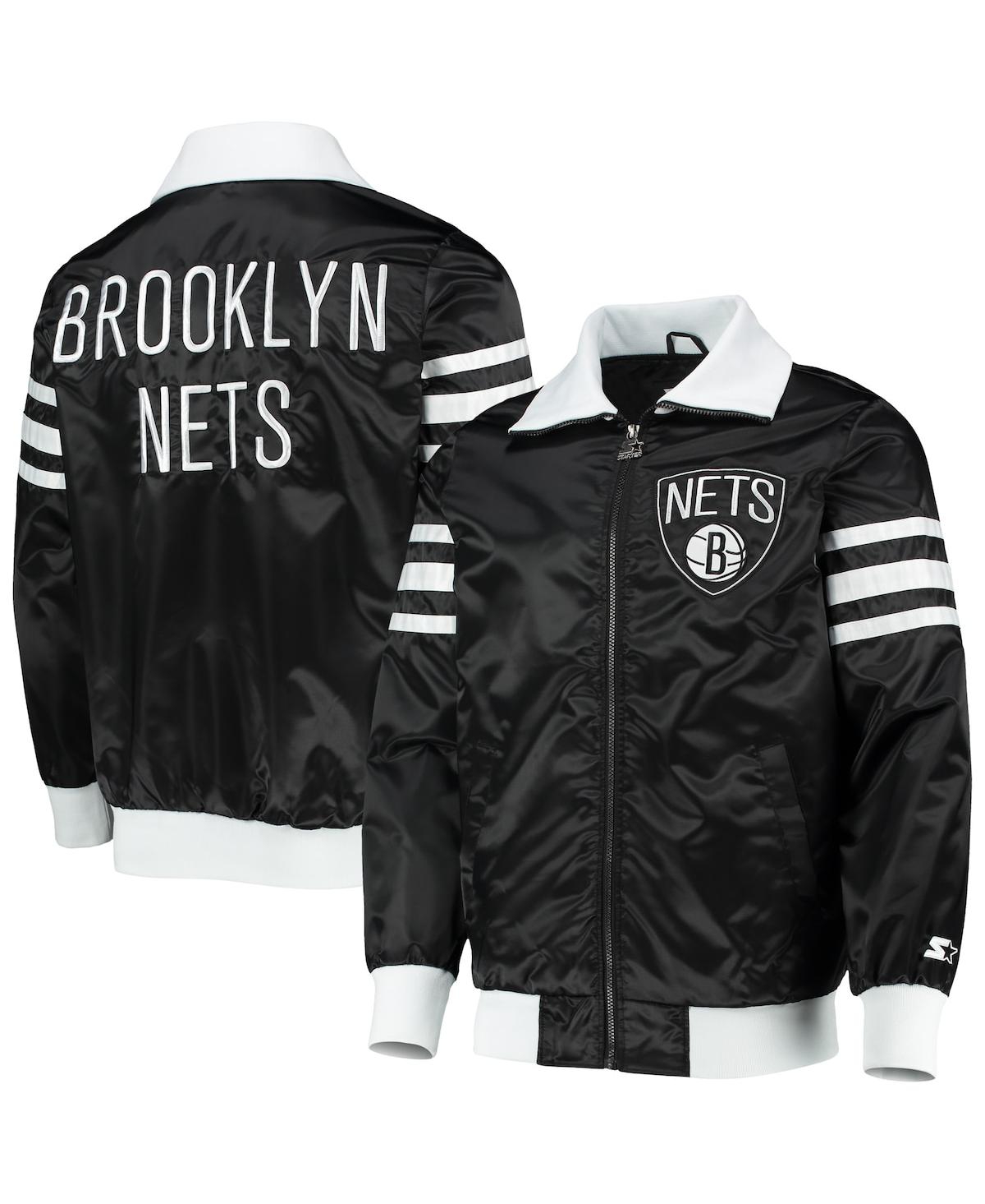 Shop Starter Men's  Black Brooklyn Nets The Captain Ii Full-zip Varsity Jacket