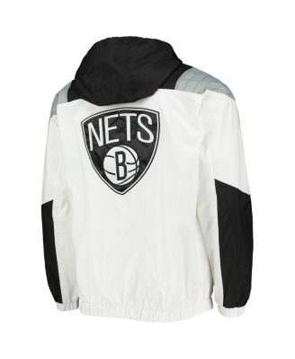Men's White Brooklyn Nets Striker Crinkle Half-Zip Hoodie Jacket
