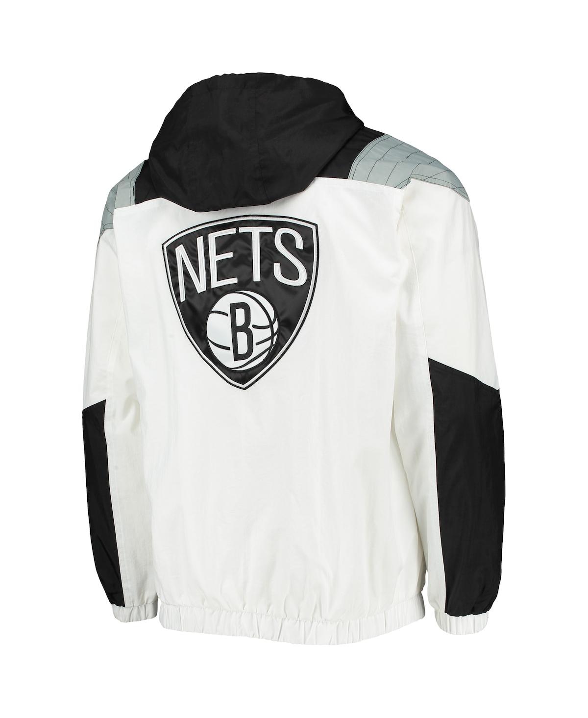 Shop Starter Men's  White Brooklyn Nets Striker Crinkle Half-zip Hoodie Jacket