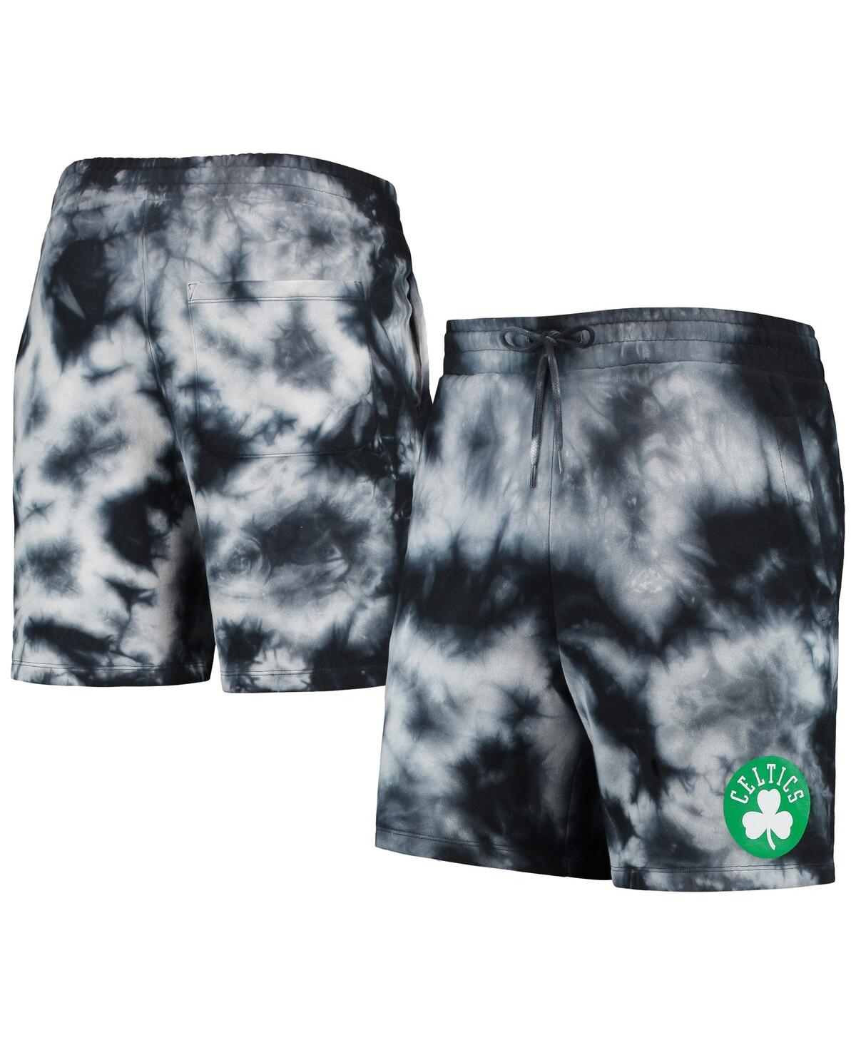 NEW ERA MEN'S NEW ERA BLACK BOSTON CELTICS FLEECE TIE-DYE SHORTS 